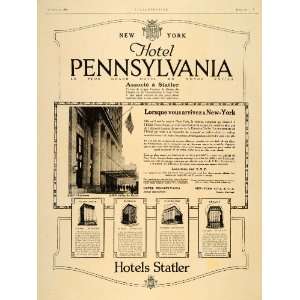 1920 Ad French Hotels Statler Pennsylvania EUA Travel   Original Print 