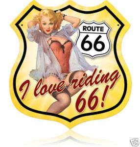 Route 66 shield metal sign w/sexy pin up Mother Road  