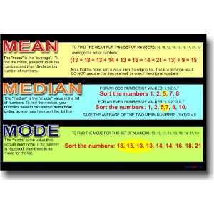  Mean Median and Mode   Educational Classroom Math Poster 
