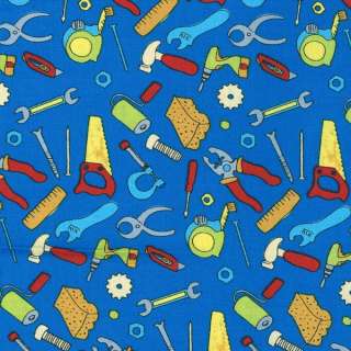 TOOLS OF THE TRADE TOOLS ON BLUE~ Cotton Quilt Fabric  