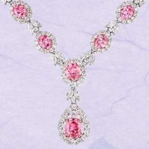  CZ Diamond Pink Sapphire Platinum Plated Festive Necklace 