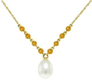   Natural Yellow Citrine Gemstones Chain Necklace 14K. Solid Gold  