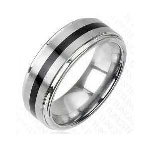  Mens Black Striped Center Tungsten Ring 8MM Wide: Jewelry