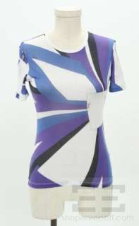 Emilio Pucci Purple & Blue Print Short Sleeve Top Size Extra Small 