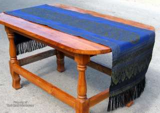 North Thai Traditional Silk Long Dark Blue Table Cloth  