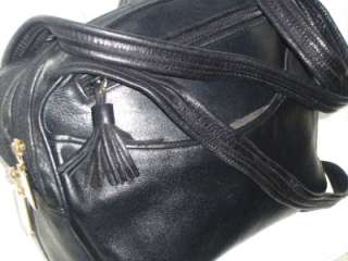 TIGNANELLO Genuine Supple Black Leather Tassle Shoulder Bag Handbag 