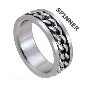    Clearly Charming Spinner Chain Stainless Steel Band Ring: Jewelry