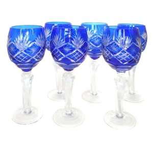 Italian Style Cut Glass Wine Goblet Glasses   Blue:  