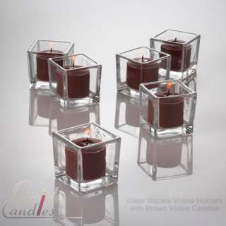 36 Brown Votive Candles & 36 Square Clear Glass Holders  