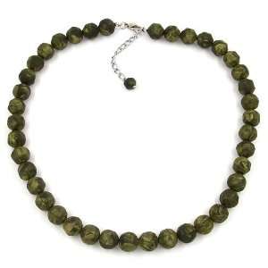   NECKLACE, BAROQUE BEADS 12MM, GREEN OLIVE, 50CM, NEW DE NO Jewelry