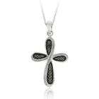 ParisJewelry Sterling Silver Black Diamond Cross Necklace