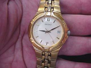 Mens SEIKO 7N42 Gold Tone Stainless Steel Date Watch  