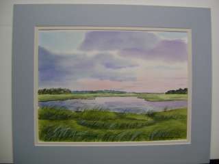   WATERCOLOR PAINTING STORMY SKY WITH MARSHES AND CLOUDS GATHERING