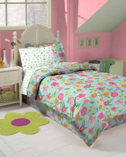 Aqua Pink Flowers GIRLS 8PC FULL Comforter BED IN BAG  