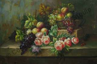 Still Life Flowers & Fruits   Original Art Oil Painting  