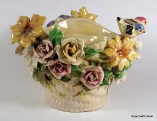 Vintage Italian Art Pottery Majolica Floral Cachepot  