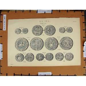    Antique Print C1800 1870 English Coins Penny Noble