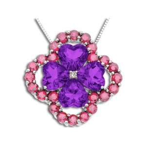  Amethyst and Pink Tourmaline Clover Pendant in 14K Gold Jewelry