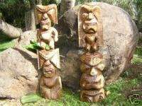 TWO TIKI STATUE carving tropical garden decor yard art  