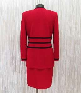 ST JOHN KNITS ROUGE RED & BLACK SKIRT SUIT SIZE 6  