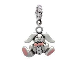  Silver Sitting Bunny with Easter Egg Charm Dangle Pendant 