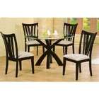   wood base dining table set with ivory vinyl upholstered side chairs