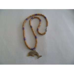  16 Coco and Wood Bead with Mother of Pearl Dolphin 