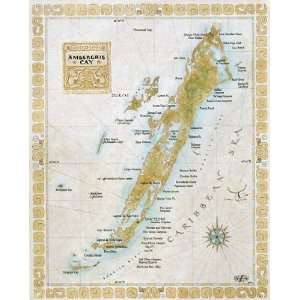   Ambergris Cay Decorative Modern Day Antique Wall Map