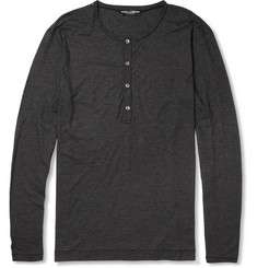 Dolce & Gabbana Long Sleeved Cotton Henley T Shirt
