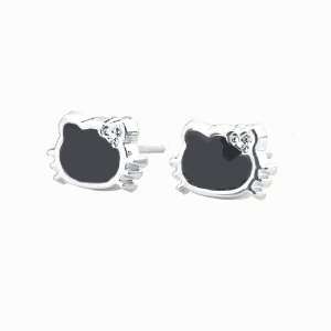  Extra Small Kitty Stud Earring Set in Black and White 