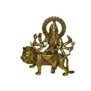  Goddess Durga Sitting on Lion Hindu God Religious Brass 