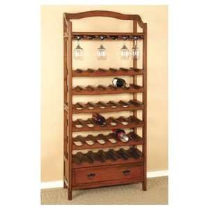  Wood Cherry Wine Rack with Drawer Holds Glasses and 36 