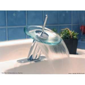 Modern Glass Waterfall Faucet Chrome   Pop Up Drain & Cover Deck Plate 