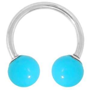   14kt White Gold Circular Barbell   3mm Turquoise Balls Jewelry