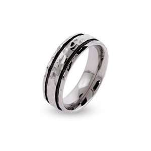   Mens Black Lined Hammered Stainless Steel Engravable Band: Jewelry