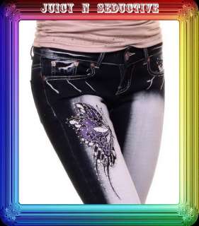   Bootcut Jeans PURPLE BUTTERFLY+Ed Hardy tattoo♥ waist 32/34/36/38/40