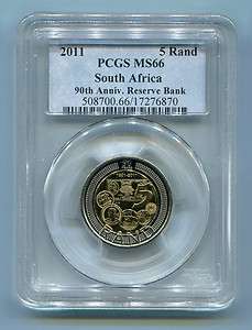   R5 RESERVE BANK 90 YEARS COMMEMORATIVE COIN PCGS GRADED MS 66  