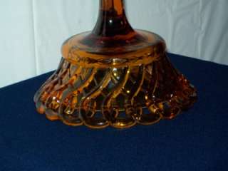 Vintage Amber Indiana Glass Compote Lace Edge/Crocheted Rim  