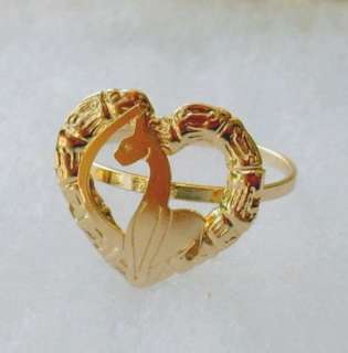 18K Gold Filled Yellow Gold Bamboo Heart Shape BIG BABY PHAT Cat RING 