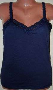 DUST DARK BLUE TONE, LACE TRIMMED T SHIRT CAMISOLE TOP  
