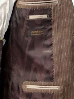 Valentino $1595 Brown Pinstripe Mens 150s Wool Suit  