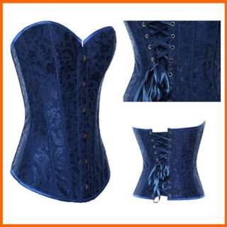 Elegant Sexy Blue Floral Boned Lace Up Overbust Corset Bustier Top/G 