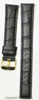 20 mm BLACK LEATHER WATCH BAND CROCO EXTRA LONG XXL  