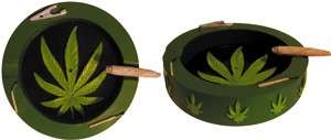 Ashtray Pot Leaf w/Roach Clip Resin  
