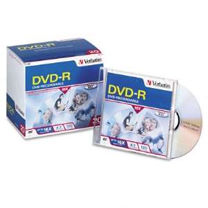 DVD R Discs, 4.7GB, 16x, w/Slim Jewel Cases, Matte Silver, 20/Pack at 