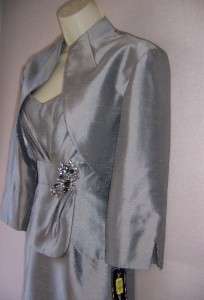   Silver Cocktail Evening Dress & 3/4 Sleeve Bolero Jacket 6 NWT  