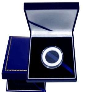 BLUE LEATHERETTE DISPLAY BOX WITH AIRTITE COIN CAPSULE, MODEL H, AIR 
