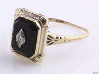   Accented ONYX RING   10k Yellow White Gold Vintage 1920s 1930s Fashion