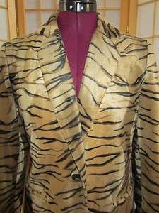 Womens Harve Benard Faux Tiger Fur Lined Button Blazer Jacket Size 4 