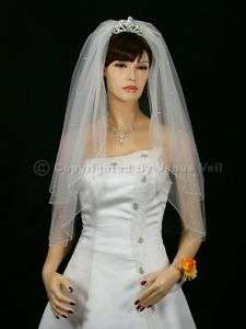 2T White Wedding Bridal Elbow Rhinestone Tiara Veil  